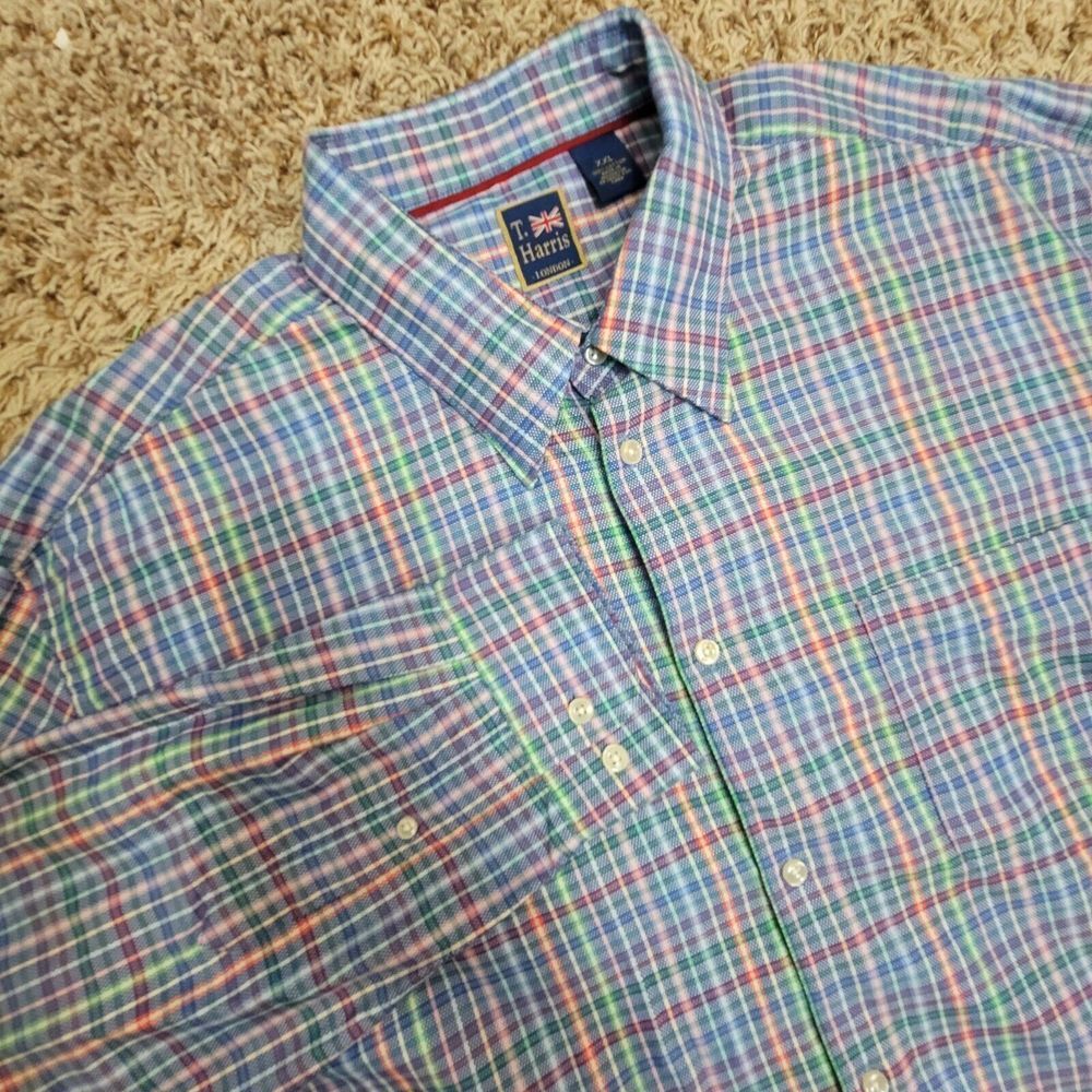T. Harris London Plaid Long Sleeve Button‎ Down Shirt Size XXL